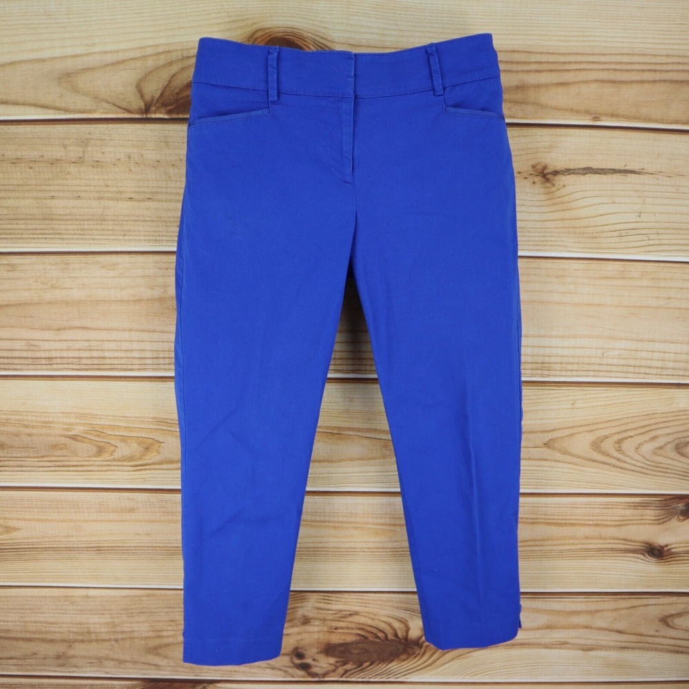 New York & Company Capri Pants Womens Size 2 Blue Cotton Blend Pockets‎ Mid Rise